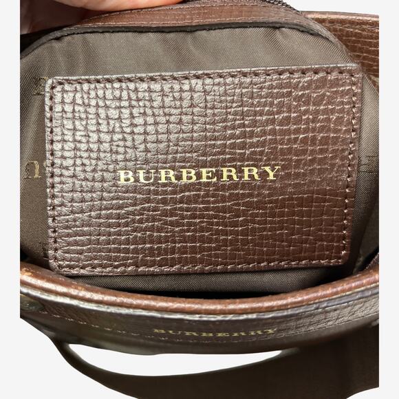 Burberry Brown Embossed Leather Crossbody Adjustable Strap Heritage Style - Picture 3 of 15